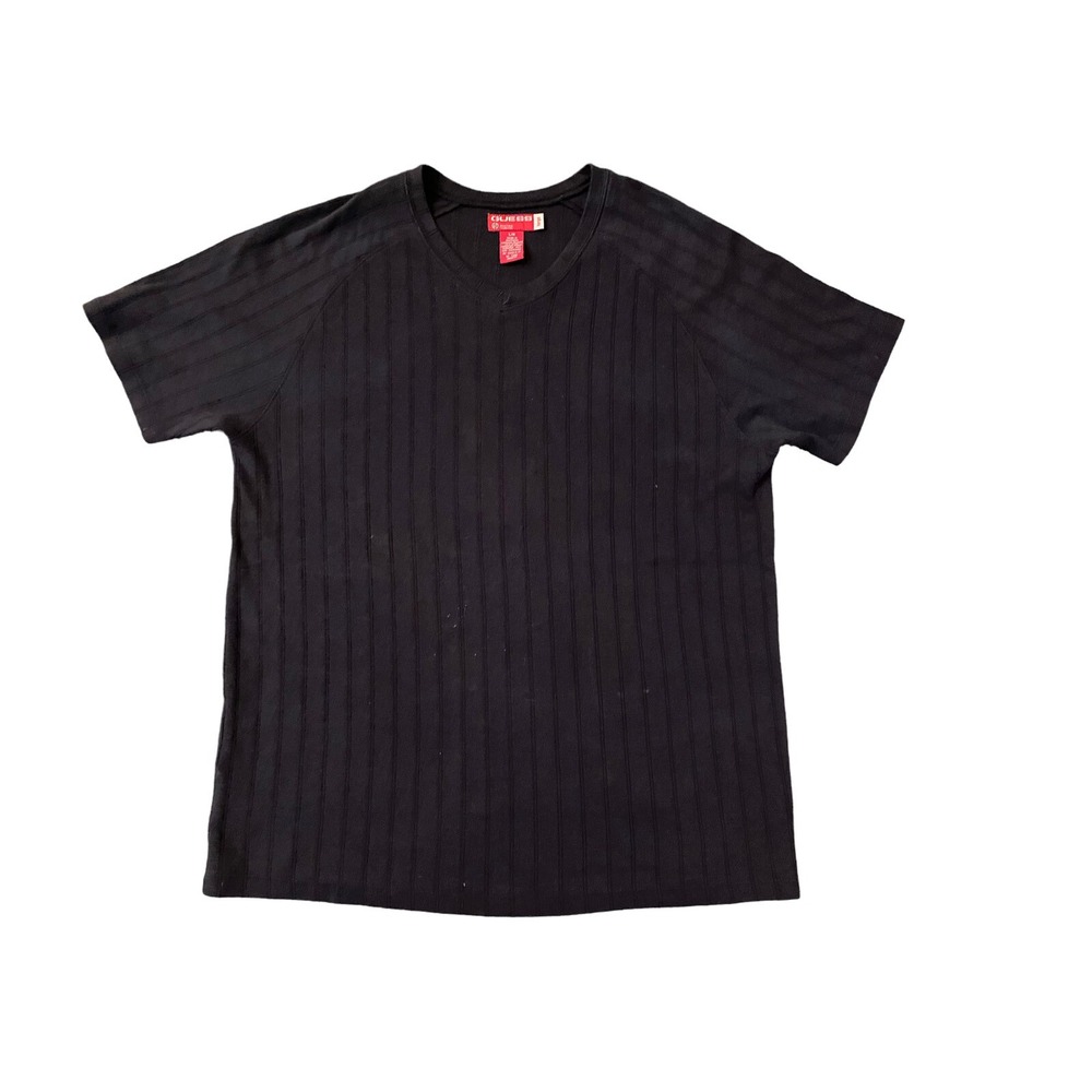 Guess Mens Large Black Ribbed V-Neck Raglan Short Sleeve T-Shirt Knit Top - Picture 2 of 12